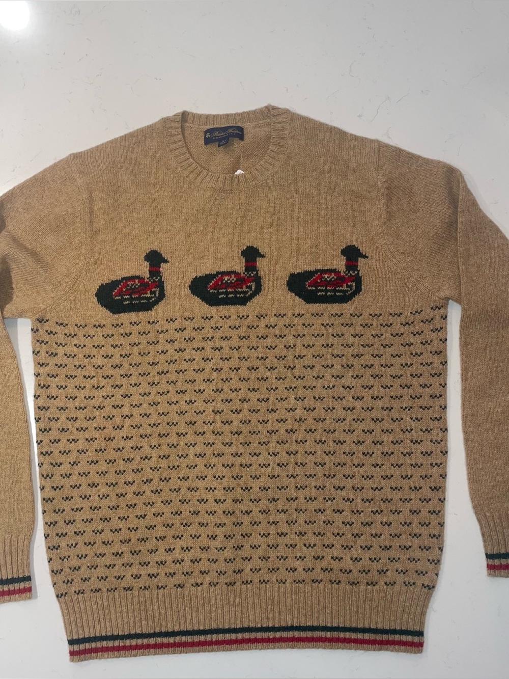 Men's Wool Tan Duck Motif Crewneck Sweater